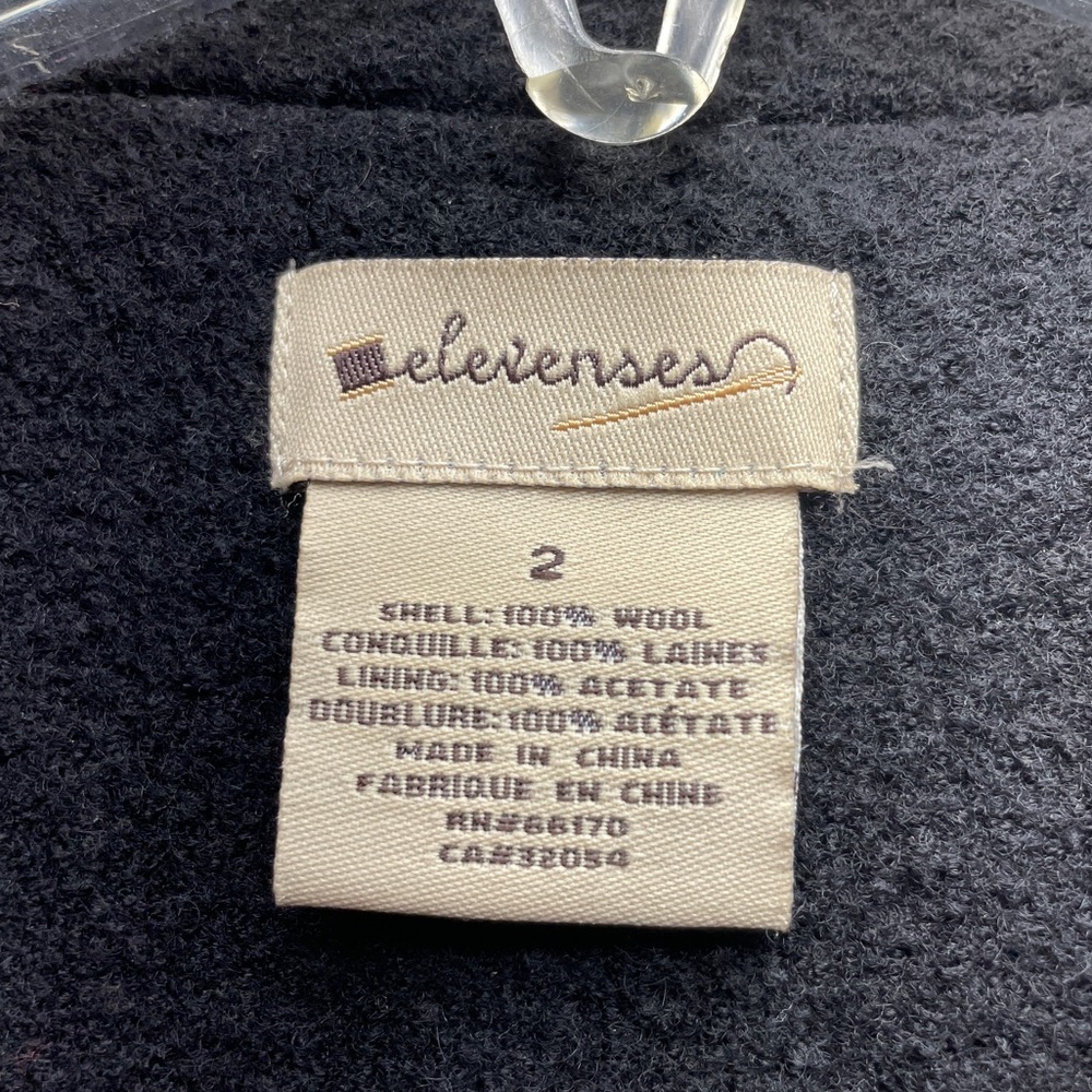 Anthropologie Elevenses Black Wool Snap Button Tie Neck Pockets Jacket Sz 2 - Picture 3 of 6